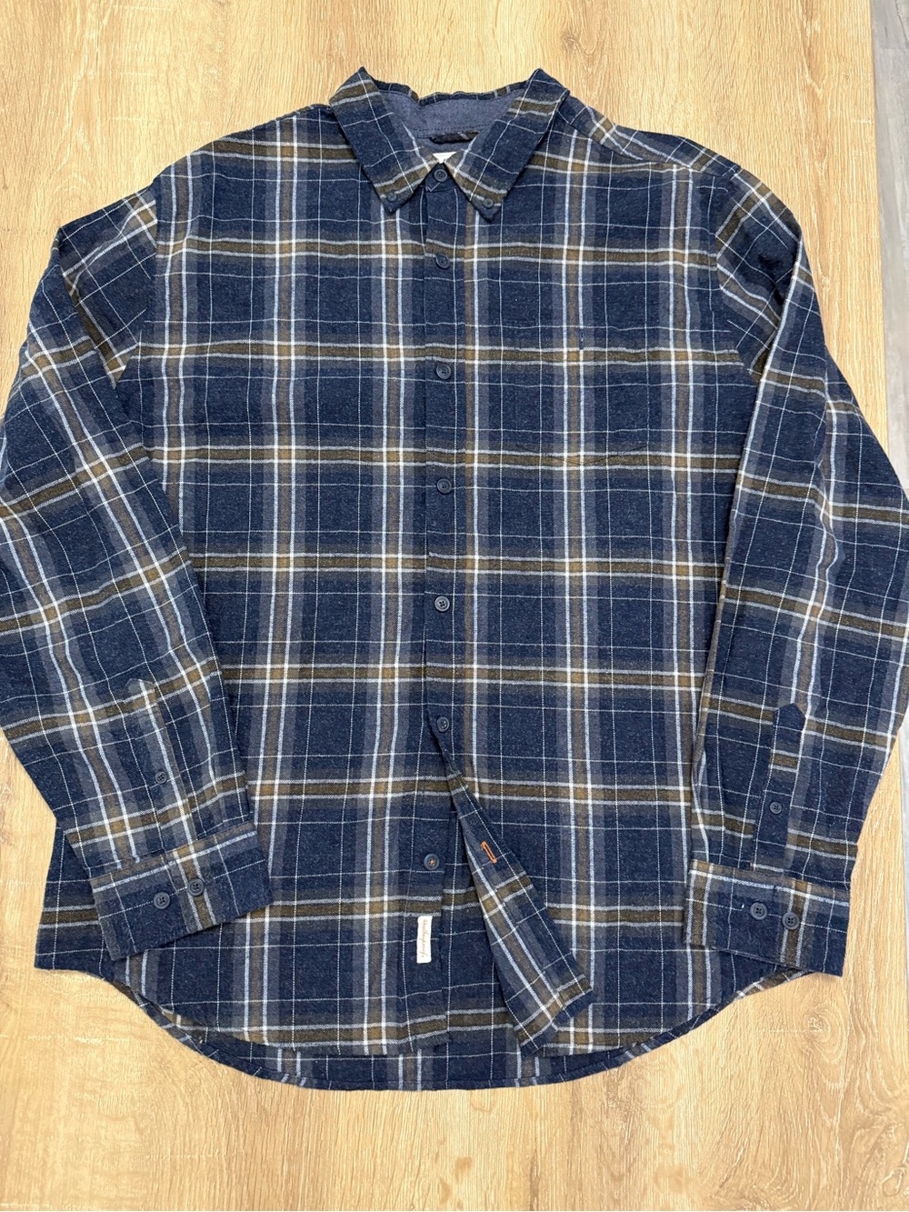 Wrangler Navy and Brown Plaid Button-Down Shirt